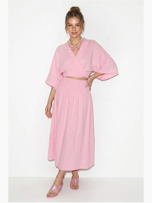 Ensemble deux pièces en coton avec blouse et jupe midi lucci - Kiabi