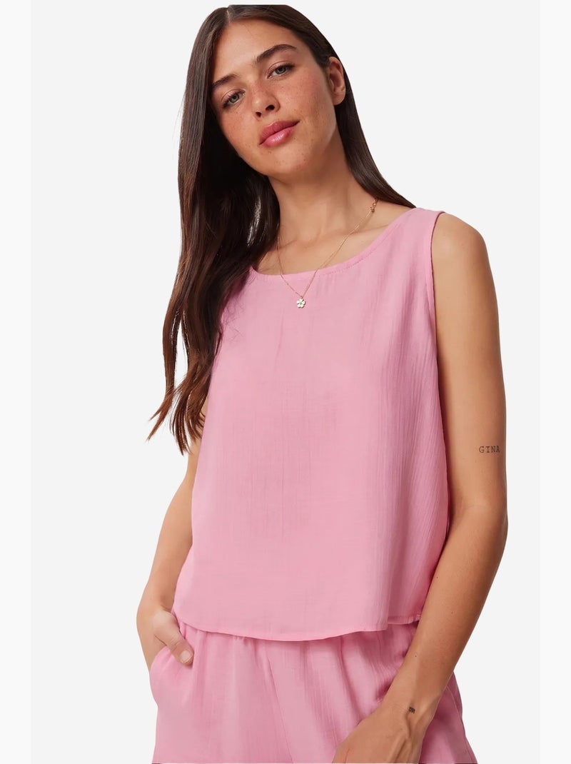 Ensemble deux pièces en coton sans manches à col bateau et short à jambes larges istanbul Rose fluo/Solinotes - Kiabi