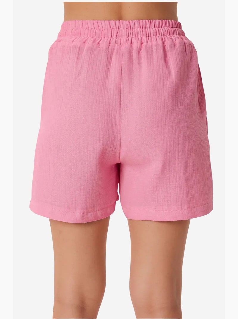 Ensemble deux pièces en coton sans manches à col bateau et short à jambes larges istanbul Rose fluo/Solinotes - Kiabi