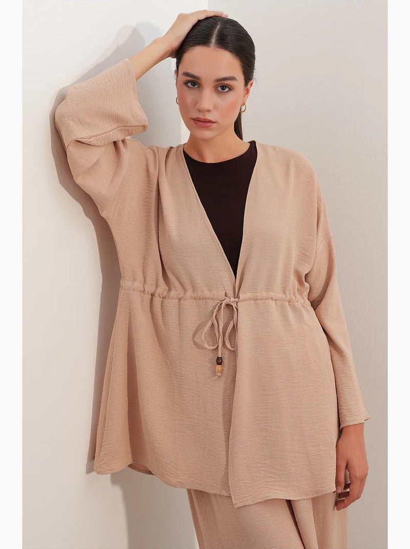 Ensemble deux pièces en crêpe avec kimono et pantalon large bdart Beige argile - Kiabi