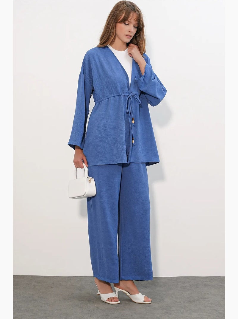 Ensemble deux pièces en crêpe avec kimono et pantalon large bdart Bleu - Kiabi