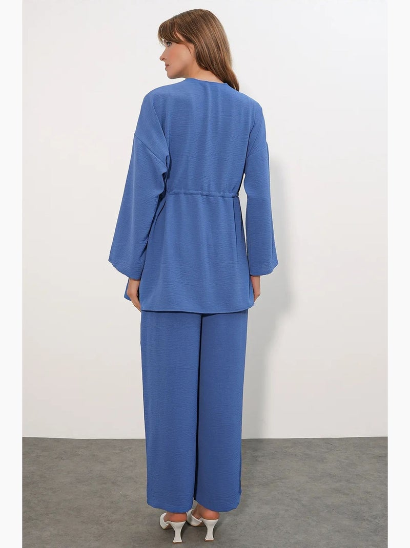 Ensemble deux pièces en crêpe avec kimono et pantalon large bdart Bleu - Kiabi