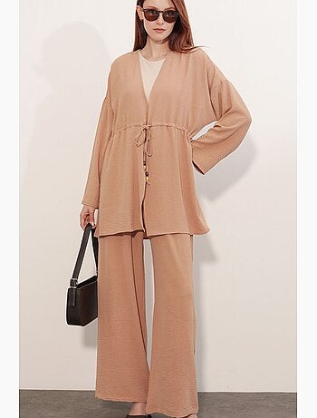 Ensemble deux pièces en crêpe avec kimono et pantalon large bdart