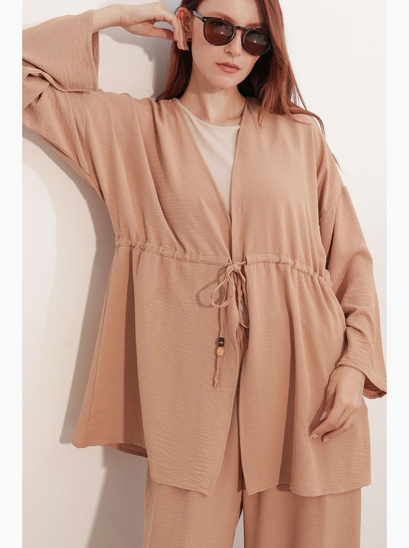 Ensemble deux pièces en crêpe avec kimono et pantalon large bdart Blond - Kiabi