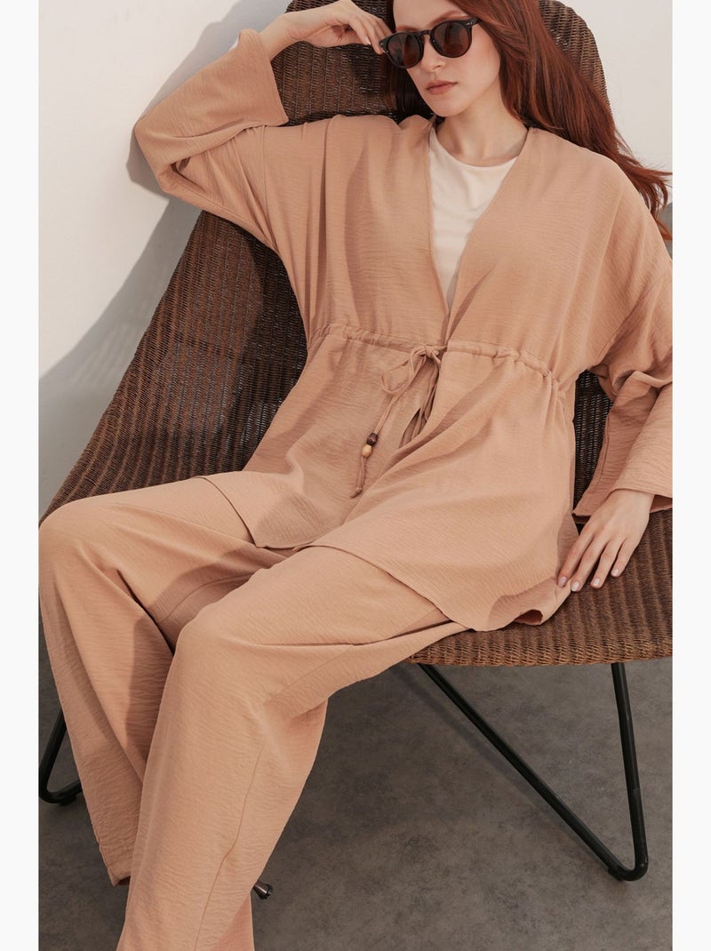 Ensemble deux pièces en crêpe avec kimono et pantalon large bdart Blond - Kiabi