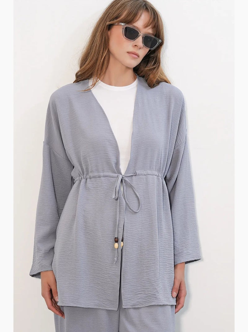 Ensemble deux pièces en crêpe avec kimono et pantalon large bdart Gris - Kiabi