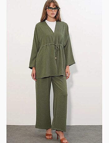 Ensemble deux pièces en crêpe avec kimono et pantalon large bdart