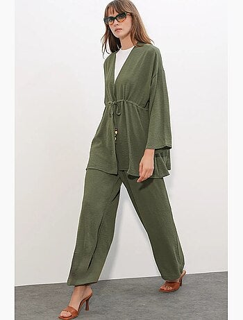 Ensemble deux pièces en crêpe avec kimono et pantalon large bdart