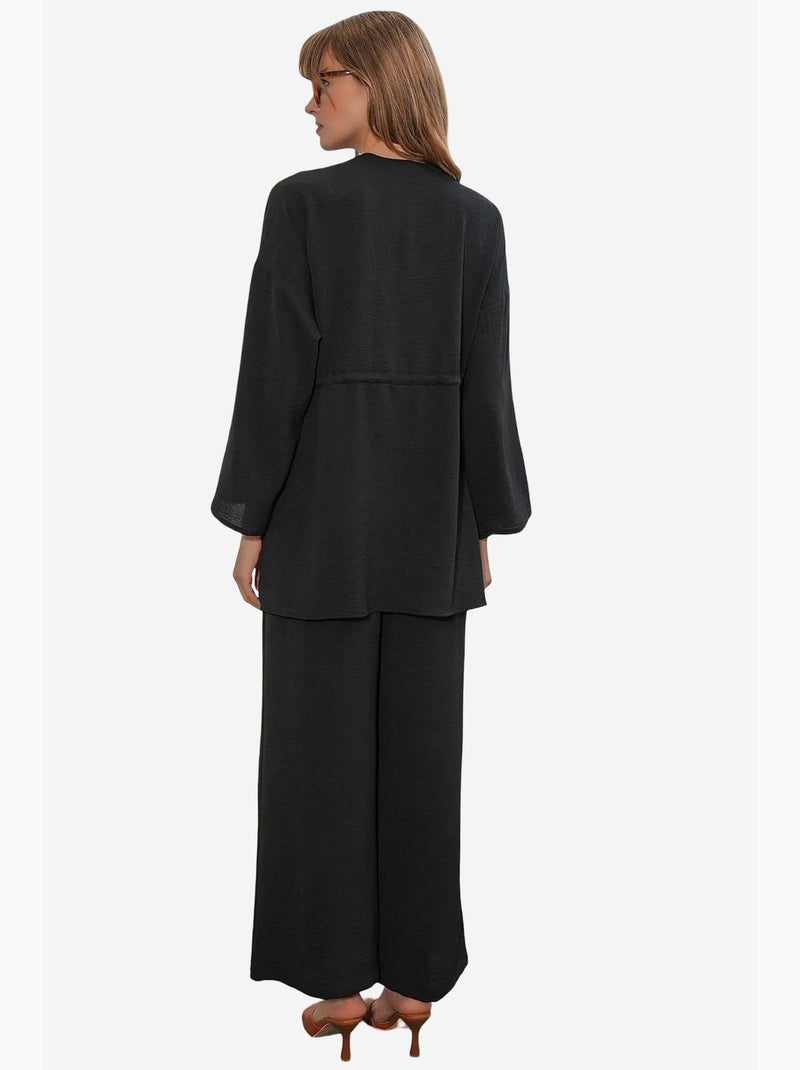 Ensemble deux pièces en crêpe avec kimono et pantalon large bdart Noir - Kiabi
