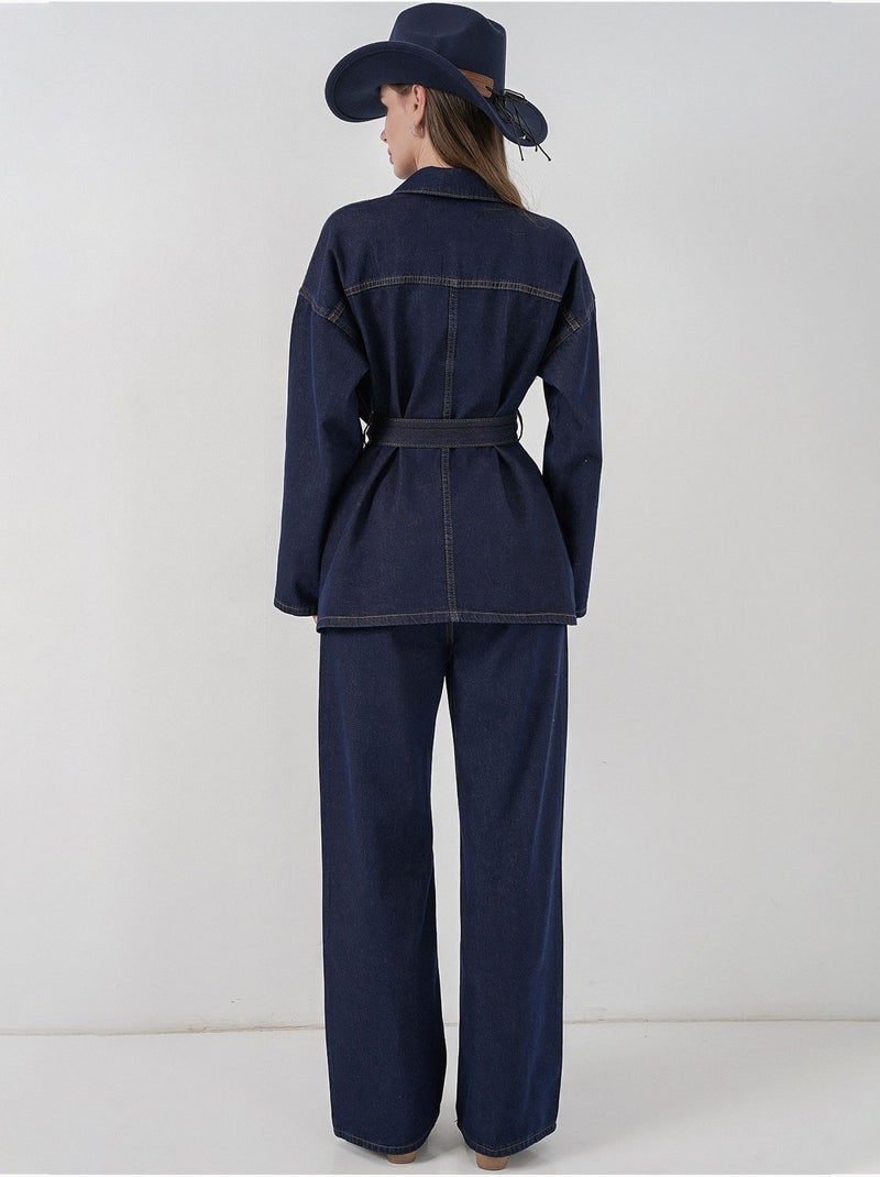 Ensemble deux pièces en denim avec col de veste bdart Bleu marine - Kiabi