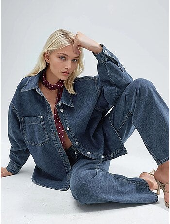 Ensemble deux pièces en jean taille haute avec col de veste hiccup