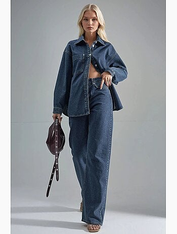 Ensemble deux pièces en jean taille haute avec col de veste hiccup