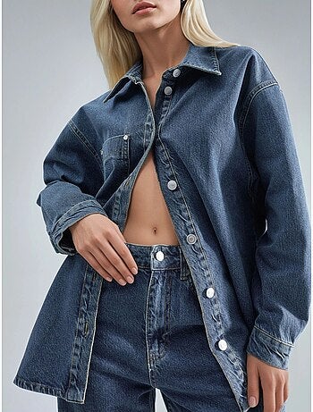 Ensemble deux pièces en jean taille haute avec col de veste hiccup