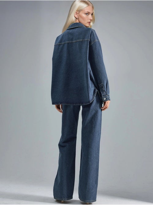 Ensemble deux pièces en jean taille haute avec col de veste hiccup - Kiabi