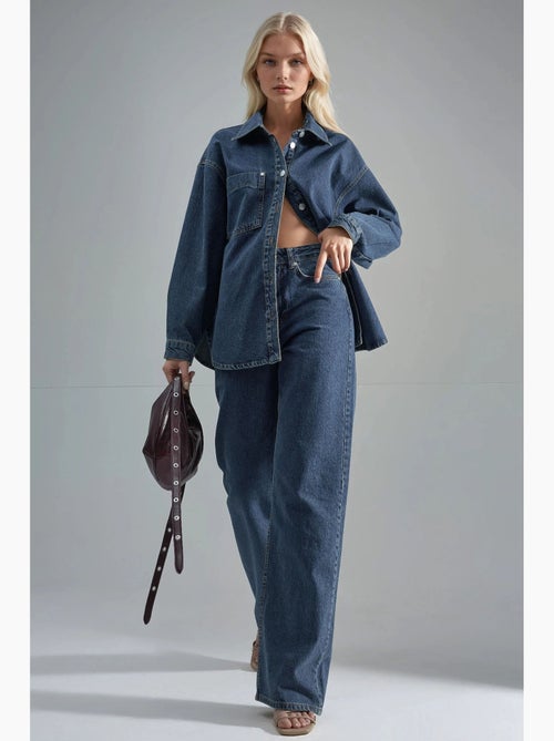 Ensemble deux pièces en jean taille haute avec col de veste hiccup - Kiabi
