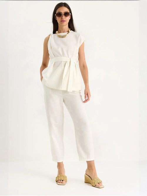 Ensemble deux pièces en lin avec ceinture et nœud aux épaules lucci - Kiabi