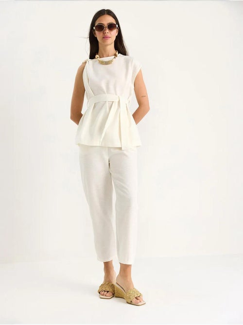 Ensemble deux pièces en lin avec ceinture et nœud aux épaules lucci - Kiabi