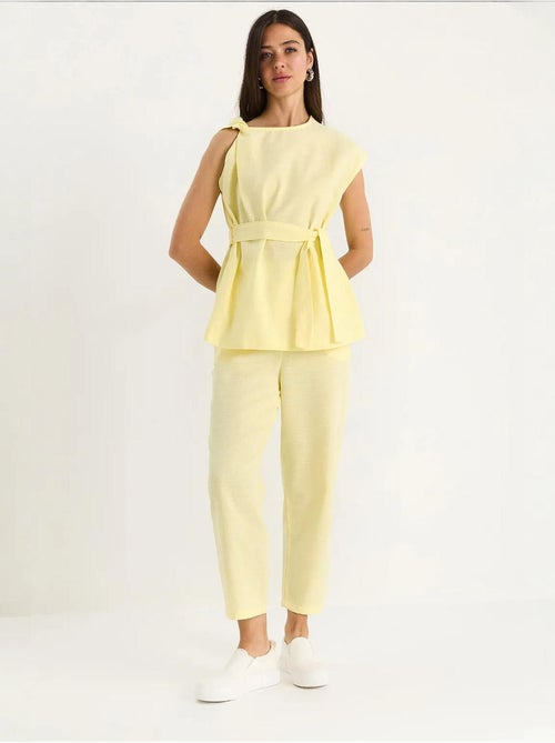 Ensemble deux pièces en lin avec ceinture et nœud aux épaules lucci - Kiabi