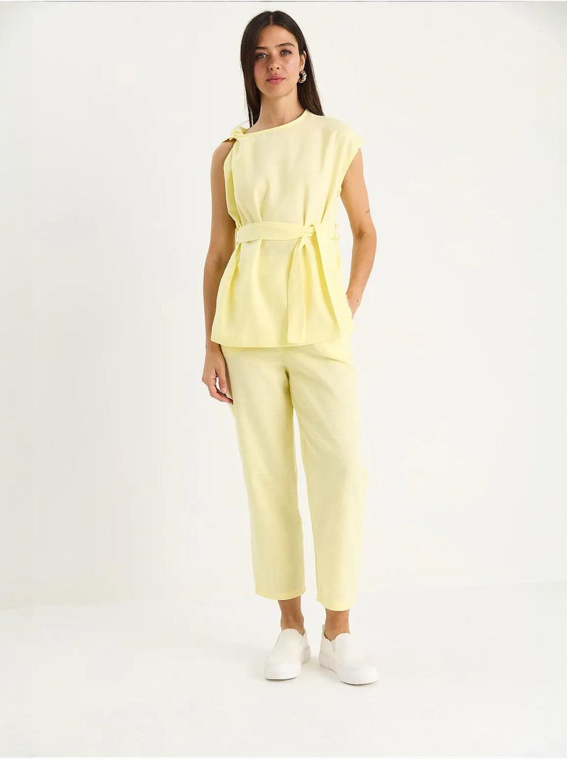 Ensemble deux pièces en lin avec ceinture et nœud aux épaules lucci Jaune citron - Kiabi