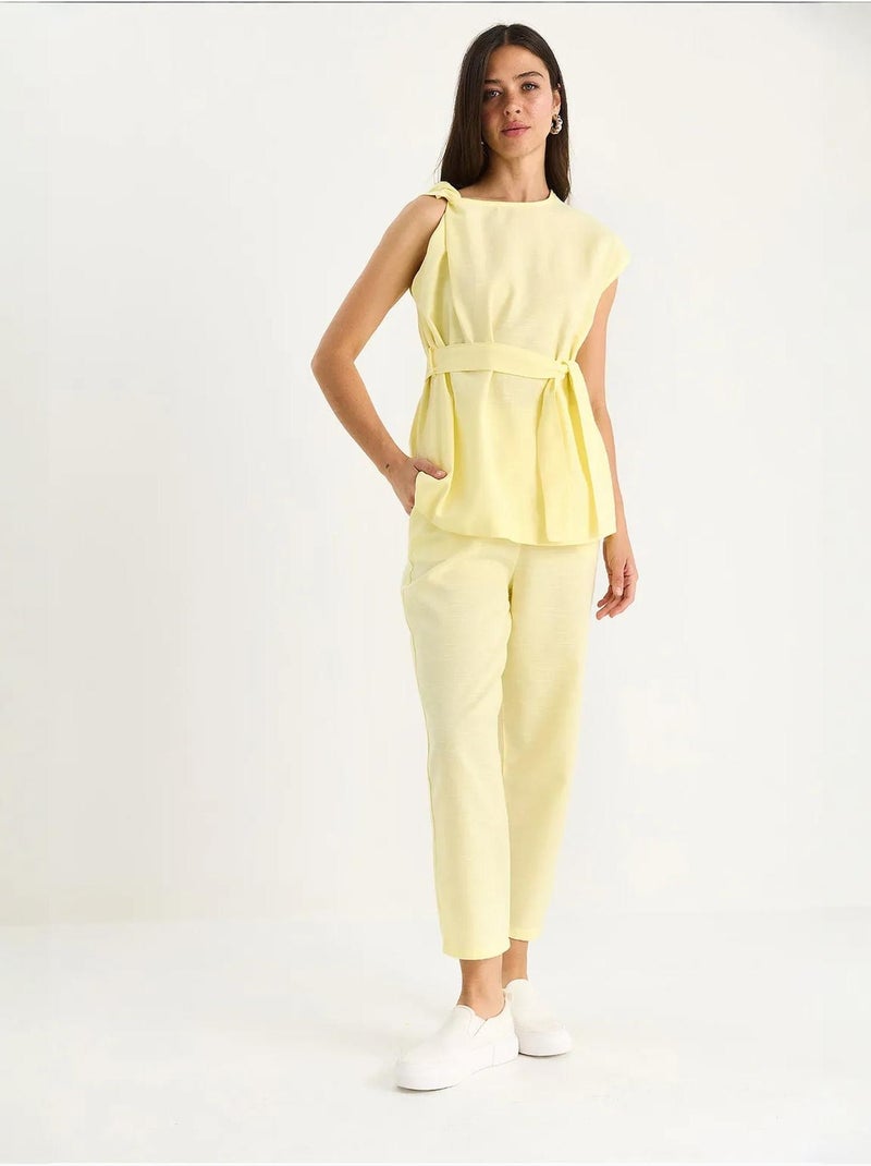Ensemble deux pièces en lin avec ceinture et nœud aux épaules lucci Jaune citron - Kiabi