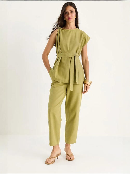 Ensemble deux pièces en lin avec ceinture et nœud aux épaules lucci - Kiabi