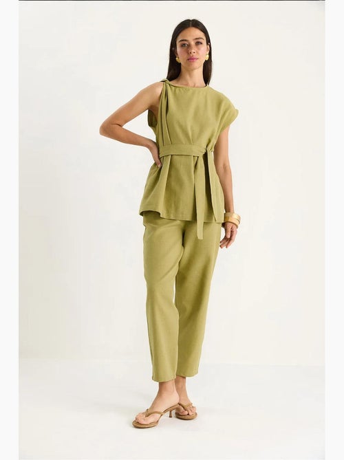 Ensemble deux pièces en lin avec ceinture et nœud aux épaules lucci - Kiabi