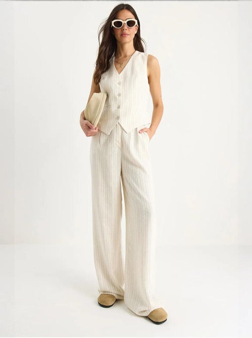 Ensemble deux pièces en lin rayé confortable avec gilet et pantalon palazzo lucci - Kiabi