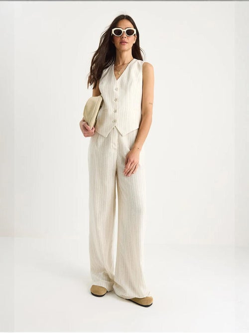 Ensemble deux pièces en lin rayé confortable avec gilet et pantalon palazzo lucci - Kiabi