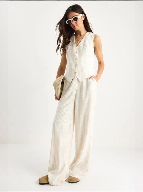 Ensemble deux pièces en lin rayé confortable avec gilet et pantalon palazzo lucci - Kiabi