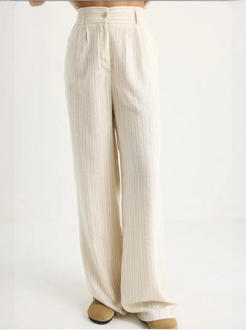 Ensemble deux pièces en lin rayé confortable avec gilet et pantalon palazzo lucci - Kiabi