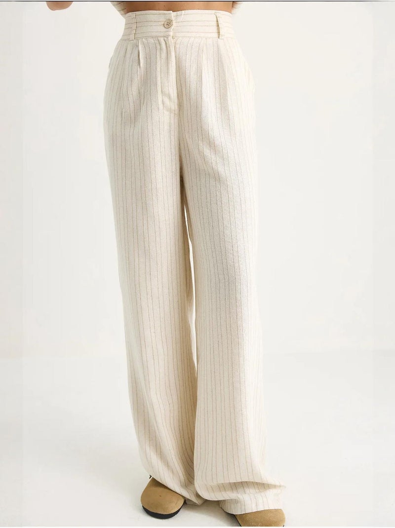 Ensemble deux pièces en lin rayé confortable avec gilet et pantalon palazzo lucci Beige argile - Kiabi
