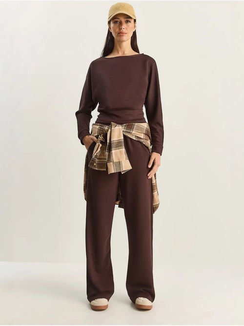 Ensemble deux pièces en maille à col asymétrique et taille haute lucci - Kiabi