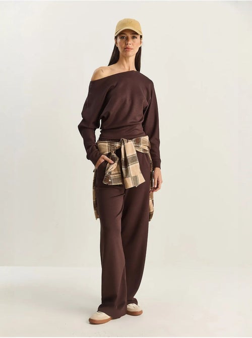 Ensemble deux pièces en maille à col asymétrique et taille haute lucci - Kiabi