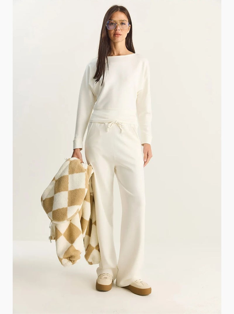 Ensemble deux pièces en maille à col asymétrique et taille haute lucci Sable - Kiabi