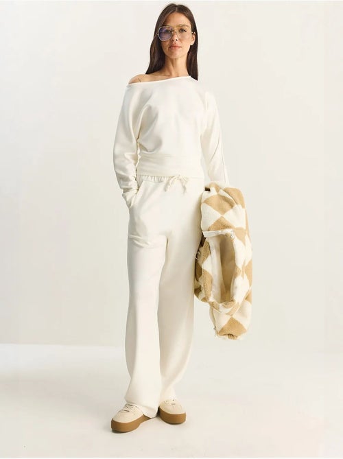 Ensemble deux pièces en maille à col asymétrique et taille haute lucci - Kiabi