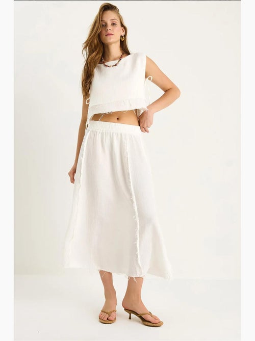 Ensemble deux pièces en mousseline avec jupe taille élastique et lien latéral bianco lucci - Kiabi