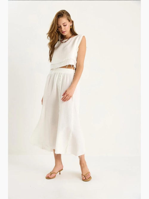 Ensemble deux pièces en mousseline avec jupe taille élastique et lien latéral bianco lucci - Kiabi