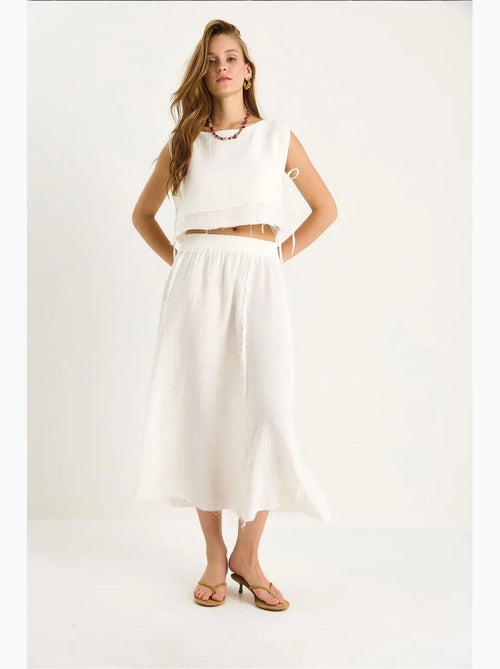 Ensemble deux pièces en mousseline avec jupe taille élastique et lien latéral bianco lucci - Kiabi