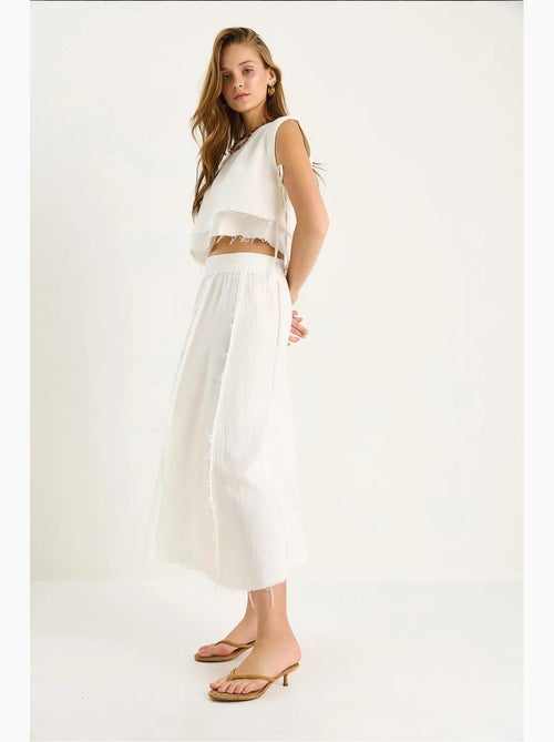 Ensemble deux pièces en mousseline avec jupe taille élastique et lien latéral bianco lucci - Kiabi