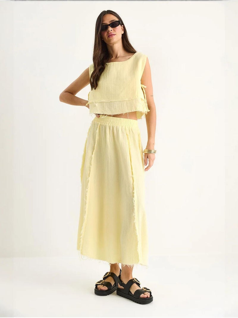 Ensemble deux pièces en mousseline avec jupe taille élastique et lien latéral bianco lucci Jaune citron - Kiabi