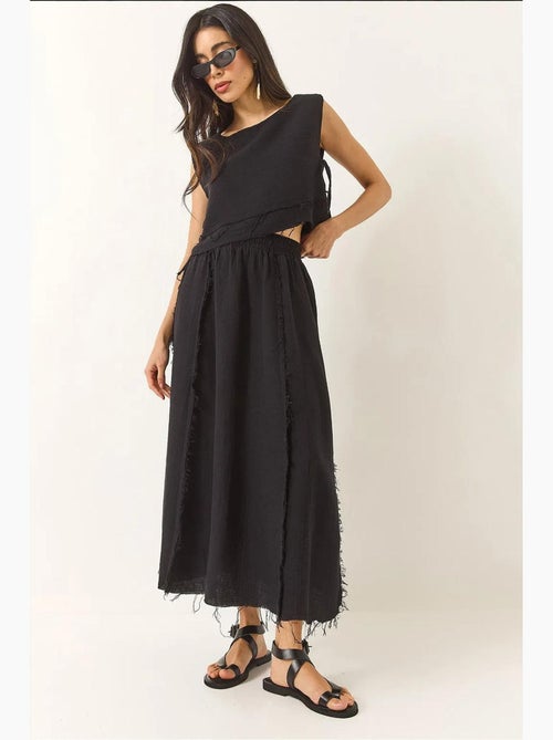 Ensemble deux pièces en mousseline avec jupe taille élastique et lien latéral bianco lucci - Kiabi