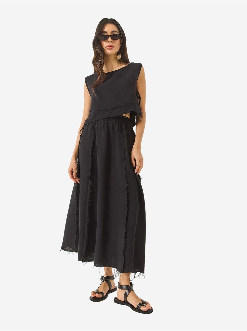 Ensemble deux pièces en mousseline avec jupe taille élastique et lien latéral bianco lucci Noir - Kiabi