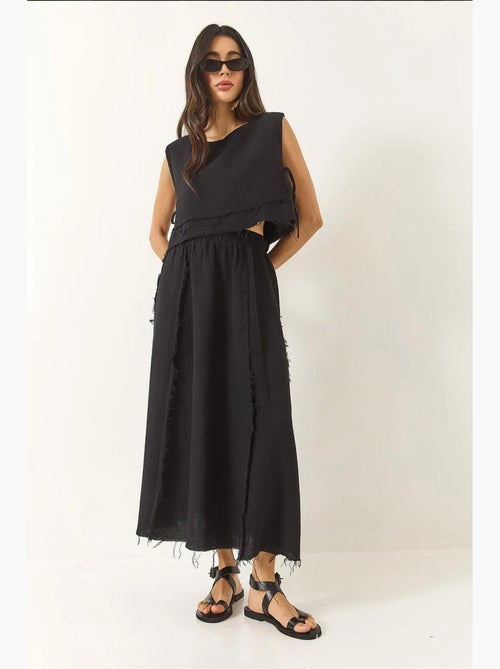 Ensemble deux pièces en mousseline avec jupe taille élastique et lien latéral bianco lucci - Kiabi
