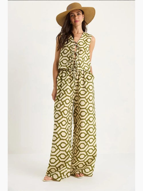 Ensemble deux pièces en viscose à motifs et chemisier noué lucci - Kiabi Ensemble deux pièces en viscose à motifs et chemisier noué lucci - Kiabi