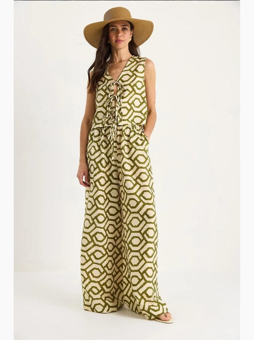 Ensemble deux pièces en viscose à motifs et chemisier noué lucci - Kiabi Ensemble deux pièces en viscose à motifs et chemisier noué lucci - Kiabi