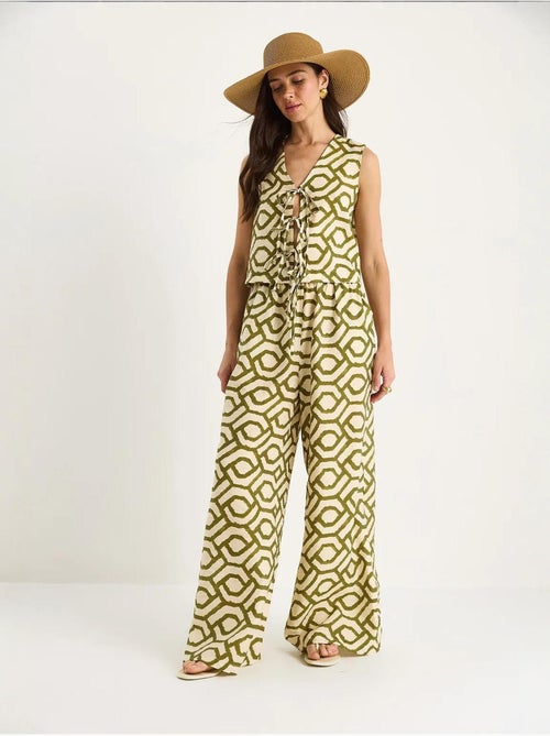 Ensemble deux pièces en viscose à motifs et chemisier noué lucci - Kiabi Ensemble deux pièces en viscose à motifs et chemisier noué lucci - Kiabi