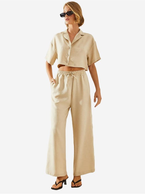 Ensemble deux pièces haut court à col veste et pantalon boutonné à poches lucci - Kiabi