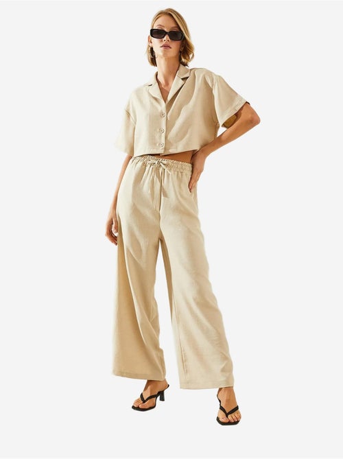 Ensemble deux pièces haut court à col veste et pantalon boutonné à poches lucci - Kiabi