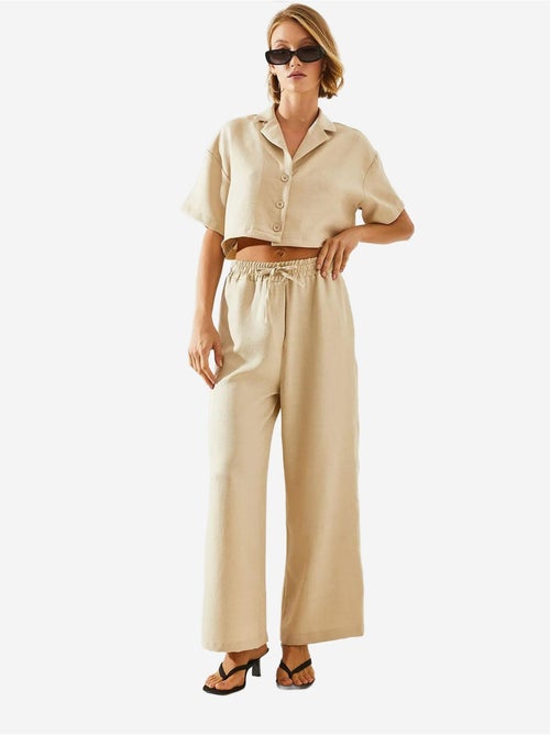 Ensemble deux pièces haut court à col veste et pantalon boutonné à poches lucci - Kiabi