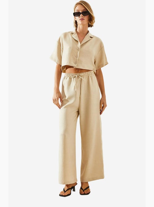 Ensemble deux pièces haut court à col veste et pantalon boutonné à poches lucci - Kiabi
